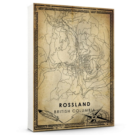 Rossland Vintage Map Prints Canvas, British Columbia Map Art Canvas, Canvas, Rossland Map City style vintage Canvas , Canvas Wall Art, Street Map Artwork Canvas