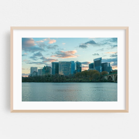 Rosslyn & The Potomac - Washington District of Columbia Photography Cityscape Skyline Architecture Bridge Water Scenic Sunset Oak Framed Wall Art Print 5 x 7 inches