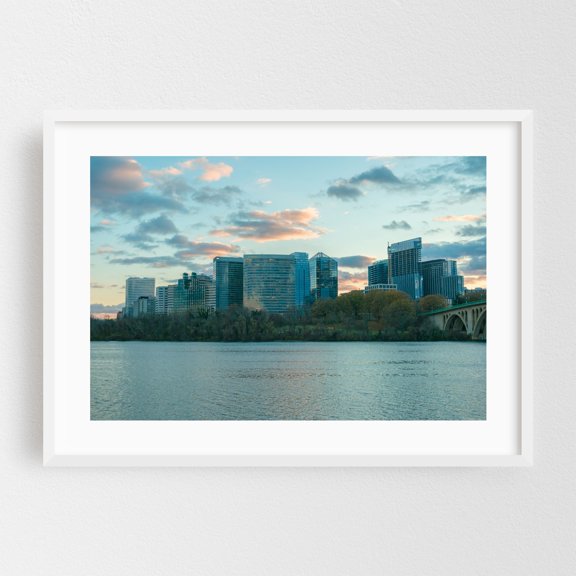 Rosslyn & The Potomac - Washington District of Columbia Photography Cityscape Skyline Architecture Bridge Water Scenic Sunset White Framed Wall Art Print 5 x 7 inches
