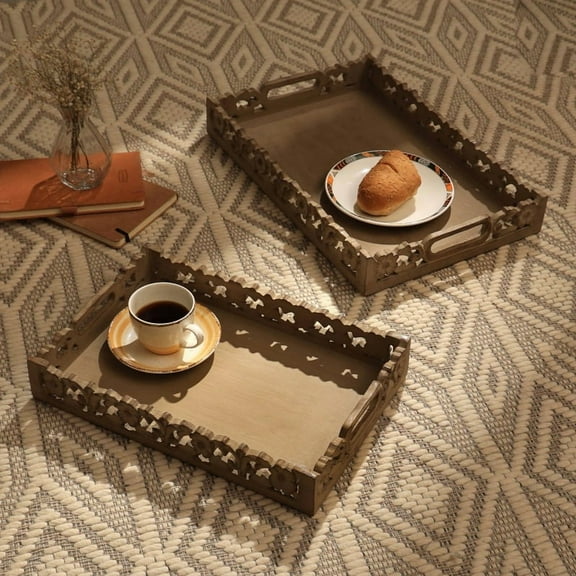 Rossmary Handmade Mango Wood Dcor & Serving Tray in Brown color On-Site