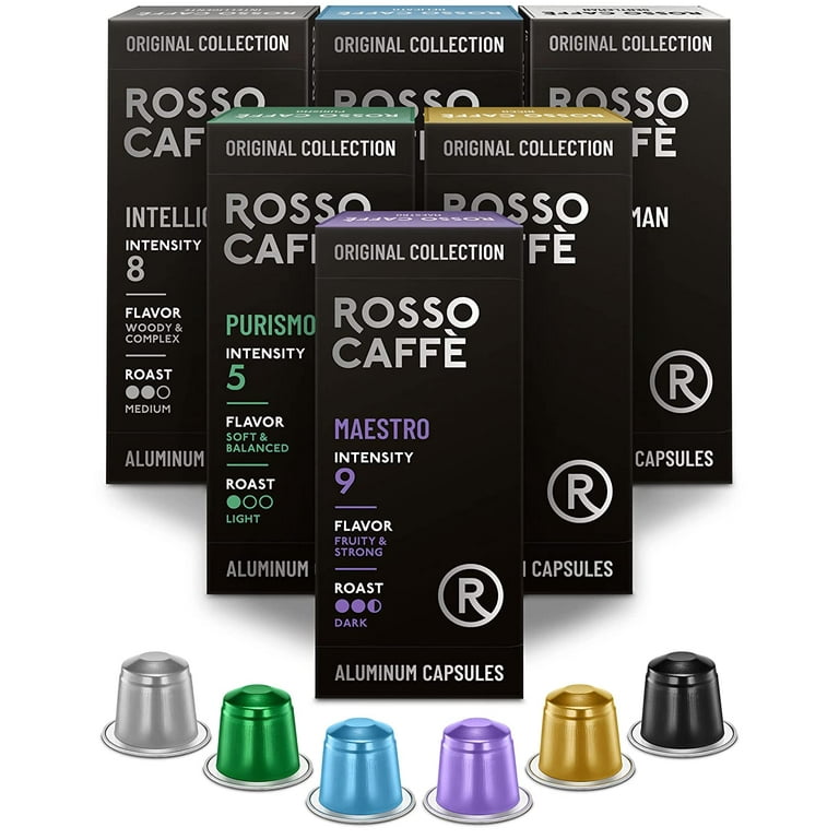 Rosso Coffee Capsules for Nespresso Original Machine 60 Gourmet Espresso Pods Variety Pack Compatible with Nespresso Original Line Machines