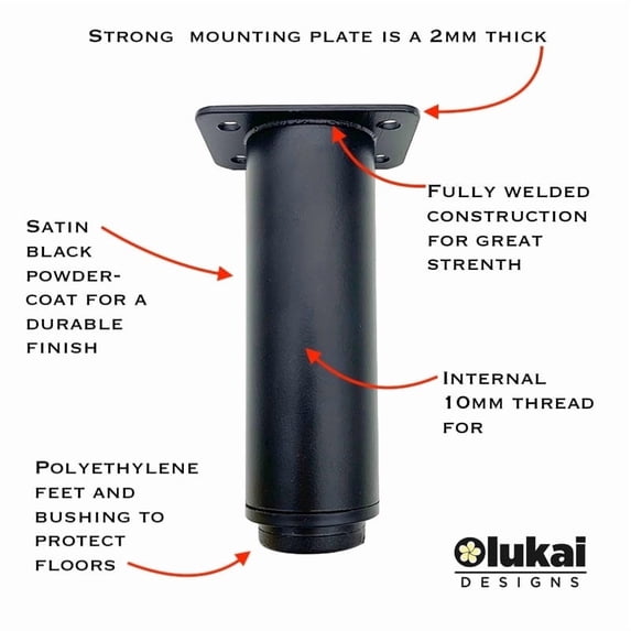 Rostek Innovations- Heavy Duty, Metal, Highly Adjustable Furniture Legs (4"-6" Height Adjustment) Set of 4.