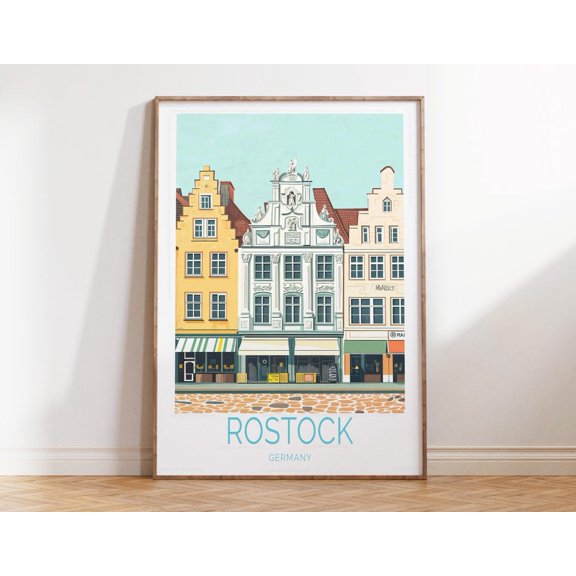 Rostock Germany Modern Cityscape Print, Unframed Paper Print Size 8x12