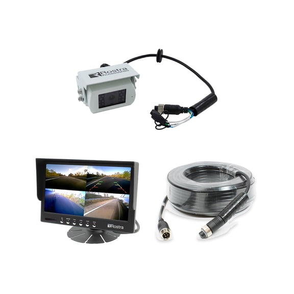 Rostra 250-8222 7in Quad-View Monitor + 250-8149 White IR Camera
