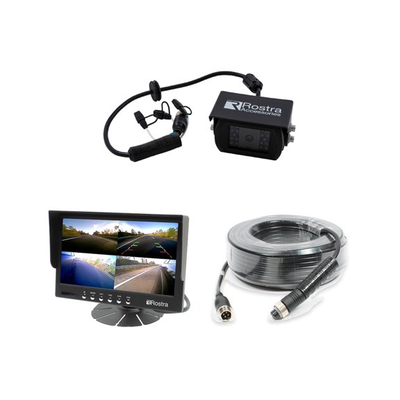 Rostra 250-8222 7in Quad-View Monitor + 250-8150 Black IR Camera