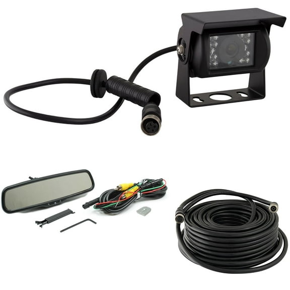 Rostra 250-8240 4.3 Lcd Dual Video Input Mirror With One-Touch With Ibeam Tecch Hanging Commerical Camera W/ Ir Led For Heavy Duty Applications 20 Meter Cable