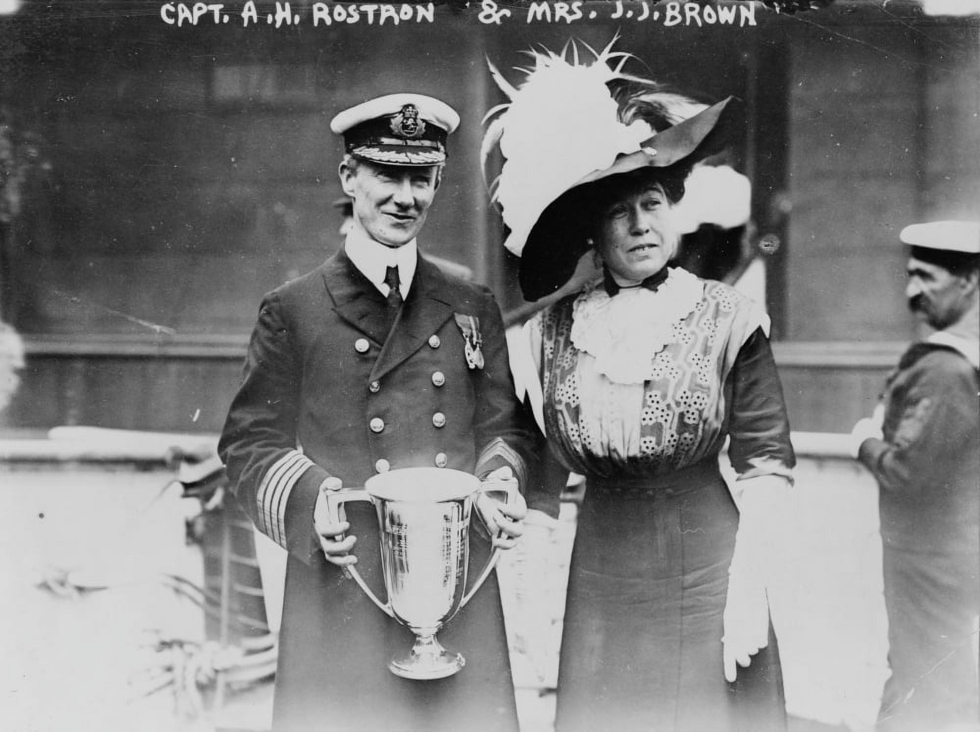 Rostron Captain of Carpathia with the unsinkable Margaret Molly Brown Canvas Art - George G Bain (18 x 24)