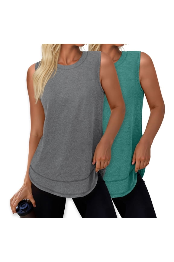 2 Pack Womens Workout Tank Tops Lightweight Sleeveless Shirts for Women Loose Fit Tops for Athletic Running Tennis Yoga