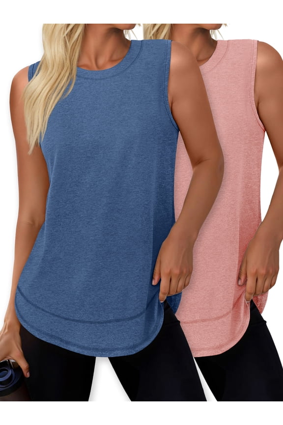 2 Pack Womens Workout Tank Tops Lightweight Sleeveless Shirts for Women Loose Fit Tops for Athletic Running Tennis Yoga