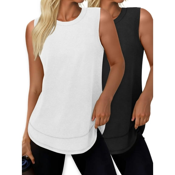 Rosvigor 2 Pack Womens Workout Tank Tops Lightweight Sleeveless Shirts for Women Loose Fit Tops for Athletic Running Tennis Yoga