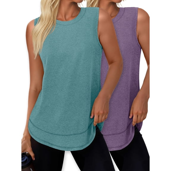 Rosvigor 2 Pack Womens Workout Tank Tops Lightweight Sleeveless Shirts for Women Loose Fit Tops for Athletic Running Tennis Yoga