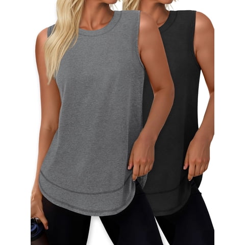 2 Pack Womens Workout Tank Tops Lightweight Sleeveless Shirts for Women Loose Fit Tops for Athletic Running Tennis Yoga