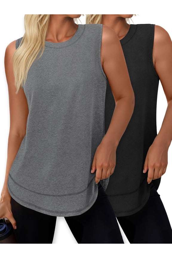 2 Pack Womens Workout Tank Tops Lightweight Sleeveless Shirts for Women Loose Fit Tops for Athletic Running Tennis Yoga