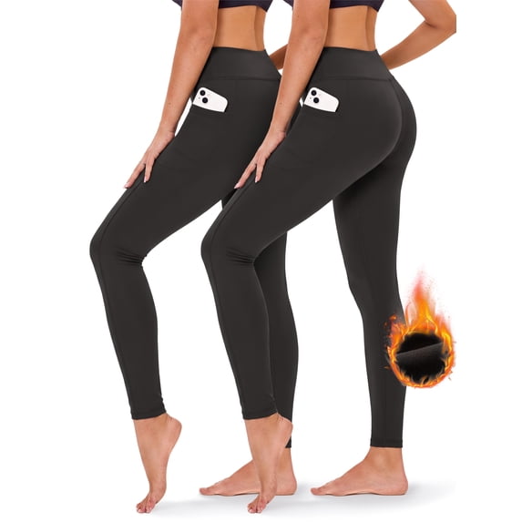Rosvigor 2 Pack Plus Size Fleece Lined Yoga Leggings for Women Thermal Leggings Winter Warm Soft Pants with Pockets for Workout Lounge Travel