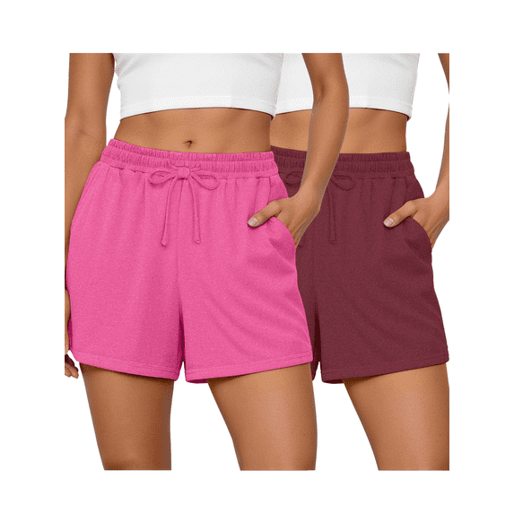 Rosvigor 2 Pack Women Shorts High Waisted Athletic Shorts for Women with Pockets for Gym Workout Running Lounge