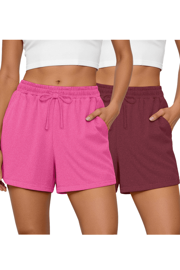 2 Pack Women Shorts High Waisted Athletic Shorts for Women with Pockets for Gym Workout Running Lounge