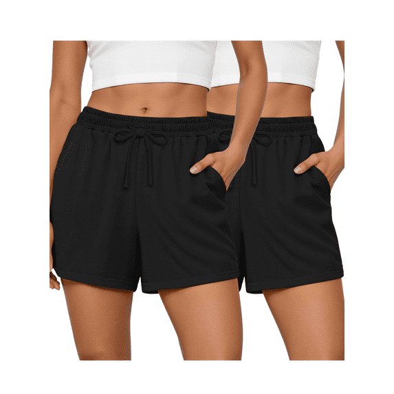 Rosvigor 2 Pack Women Shorts High Waisted Athletic Shorts for Women with Pockets for Gym Workout Running Lounge