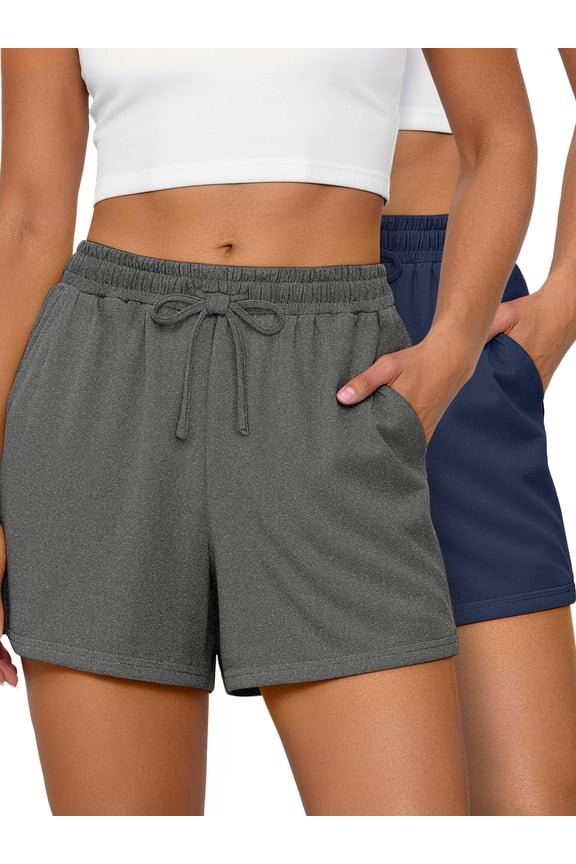 Plus Size 2 Pack Women Shorts High Waisted Athletic Shorts for Women with Pockets for Gym Workout Running Lounge