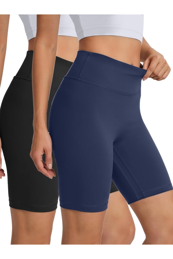 2 Pack Women’s Biker Shorts 8" High Waisted Yoga Shorts with Pockets No Front Seam Workout Running Gym Athletic Shorts