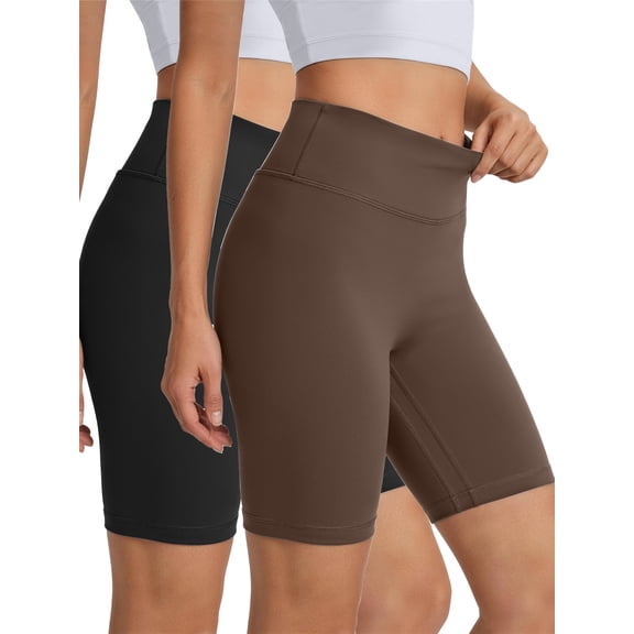 Rosvigor 2 Pack Women’s Biker Shorts 8" High Waisted Yoga Shorts with Pockets No Front Seam Workout Running Gym Athletic Shorts