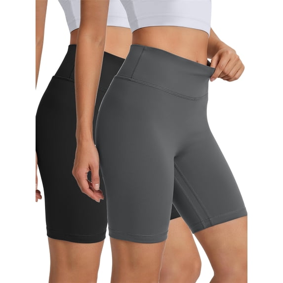 Rosvigor 2 Pack Women’s Biker Shorts 8" High Waisted Yoga Shorts with Pockets No Front Seam Workout Running Gym Athletic Shorts