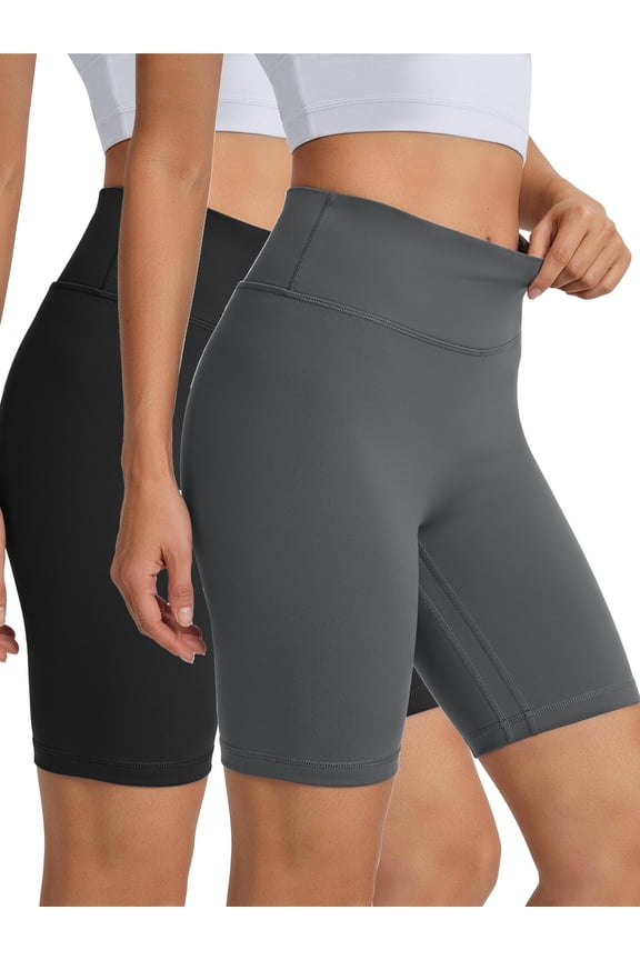 2 Pack Women’s Biker Shorts 8" High Waisted Yoga Shorts with Pockets No Front Seam Workout Running Gym Athletic Shorts