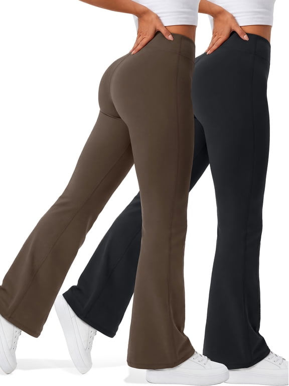 2 Pack Womens Flare Yoga Pants High Waisted Bootcut Leggings No Front Seam Buttery Soft Leggings for Workout Gym Casual