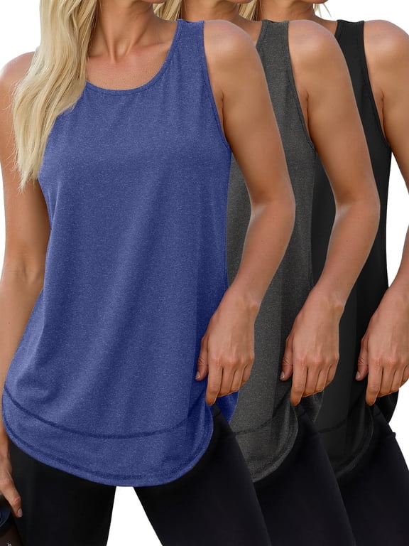 3 Pack Womens Workout Tank Tops Quick Dry Sleeveless Shirts for Women Loose Fit Tops for Athletic Running Tennis Yoga