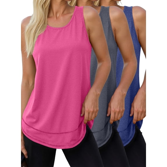 Rosvigor 3 Pack Womens Workout Tank Tops Quick Dry Sleeveless Shirts for Women Loose Fit Tops for Athletic Running Tennis Yoga