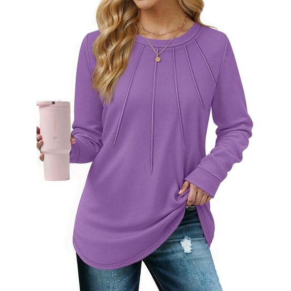 Rosvigor Blouses for Women Dressy Long Sleeve Shirts Casual Fall Tops Winter Tunic with Pleats