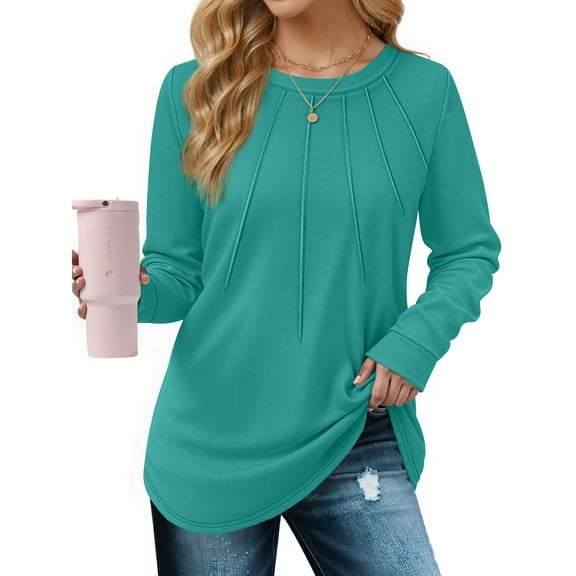 Rosvigor Blouses for Women Dressy Long Sleeve Shirts Casual Fall Tops Winter Tunic with Pleats