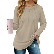 ROSVIGOR Blouses for Women Dressy Long Sleeve Shirts Casual Fall Tops Winter Tunic with Pleats
