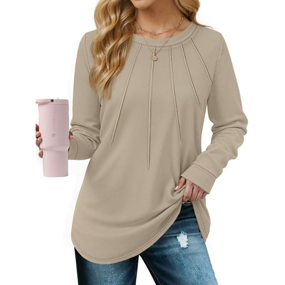 Rosvigor Blouses for Women Dressy Long Sleeve Shirts Casual Fall Tops Winter Tunic with Pleats
