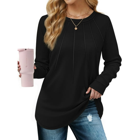 Rosvigor Blouses for Women Dressy Long Sleeve Shirts Casual Fall Tops Winter Tunic with Pleats