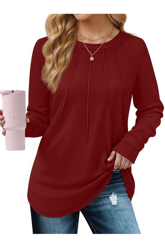 Blouses for Women Dressy Long Sleeve Shirts Casual Fall Tops Winter Tunic with Pleats