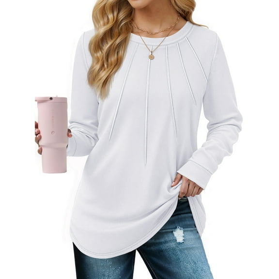 Rosvigor Blouses for Women Dressy Long Sleeve Shirts Casual Fall Tops Winter Tunic with Pleats