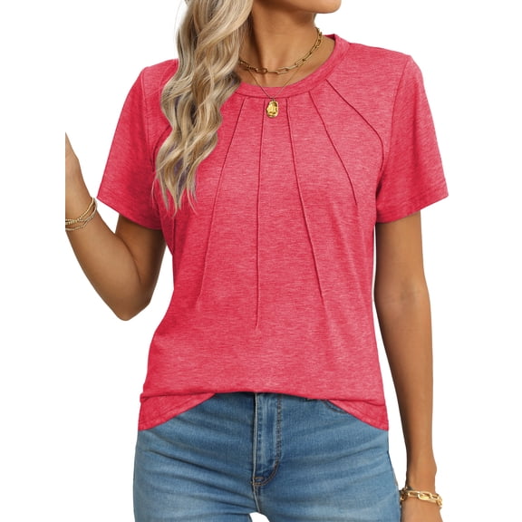 Rosvigor Plus Size Blouses for Women Short Sleeve Shirts Casual Dressy Summer Tops with Pleats