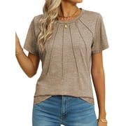 Rosvigor Blouses for Women Short Sleeve Shirts Casual Dressy Summer Tops with Pleats