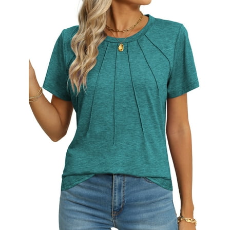 Rosvigor Blouses for Women Short Sleeve Shirts Casual Dressy Summer Tops with Pleats