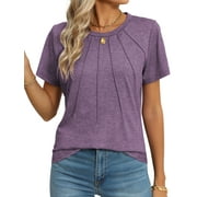 Rosvigor Blouses for Women Short Sleeve Shirts Casual Dressy Summer Tops with Pleats