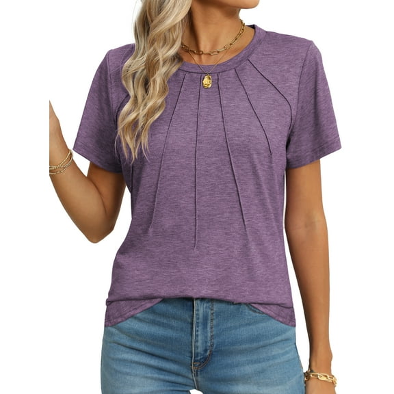 Rosvigor Blouses for Women Short Sleeve Shirts Casual Dressy Summer Tops with Pleats