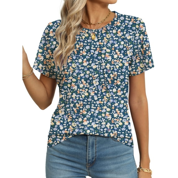 Rosvigor Blouses for Women Short Sleeve Shirts Casual Dressy Summer Tops with Pleats