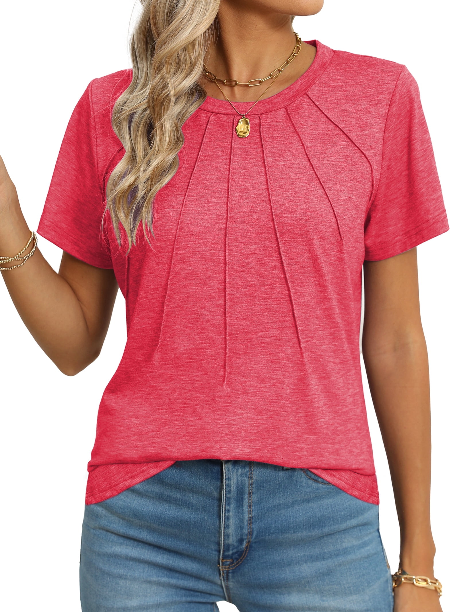 Rosvigor Blouses for Women Short Sleeve Shirts Casual Dressy Summer ...