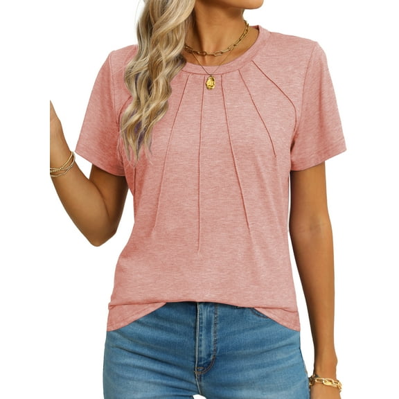 Rosvigor Blouses for Women Short Sleeve Shirts Casual Dressy Summer Tops with Pleats