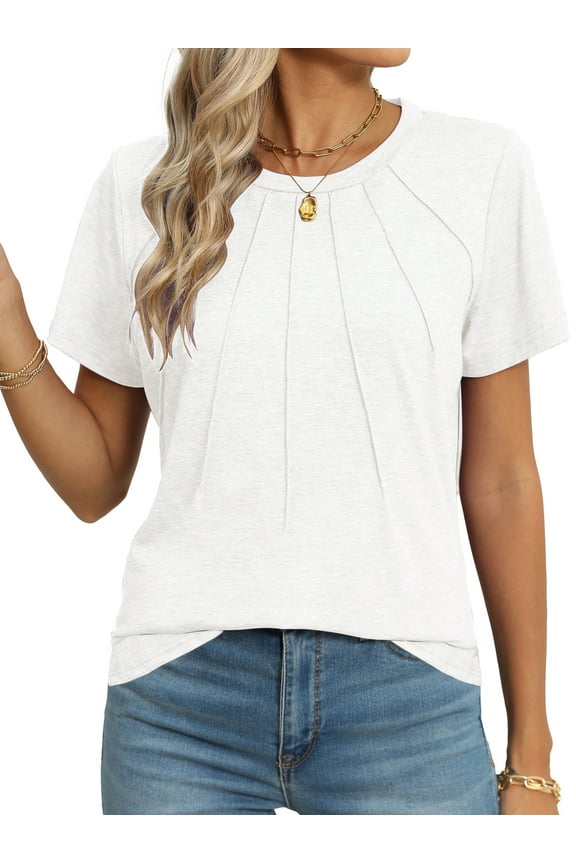 Blouses for Women Short Sleeve Shirts Casual Dressy Summer Tops with Pleats