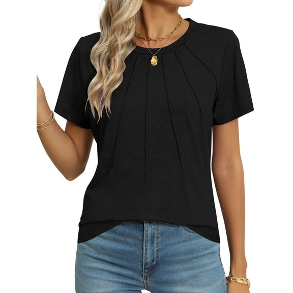 Rosvigor Blouses for Women Short Sleeve Shirts Casual Dressy Summer Tops with Pleats