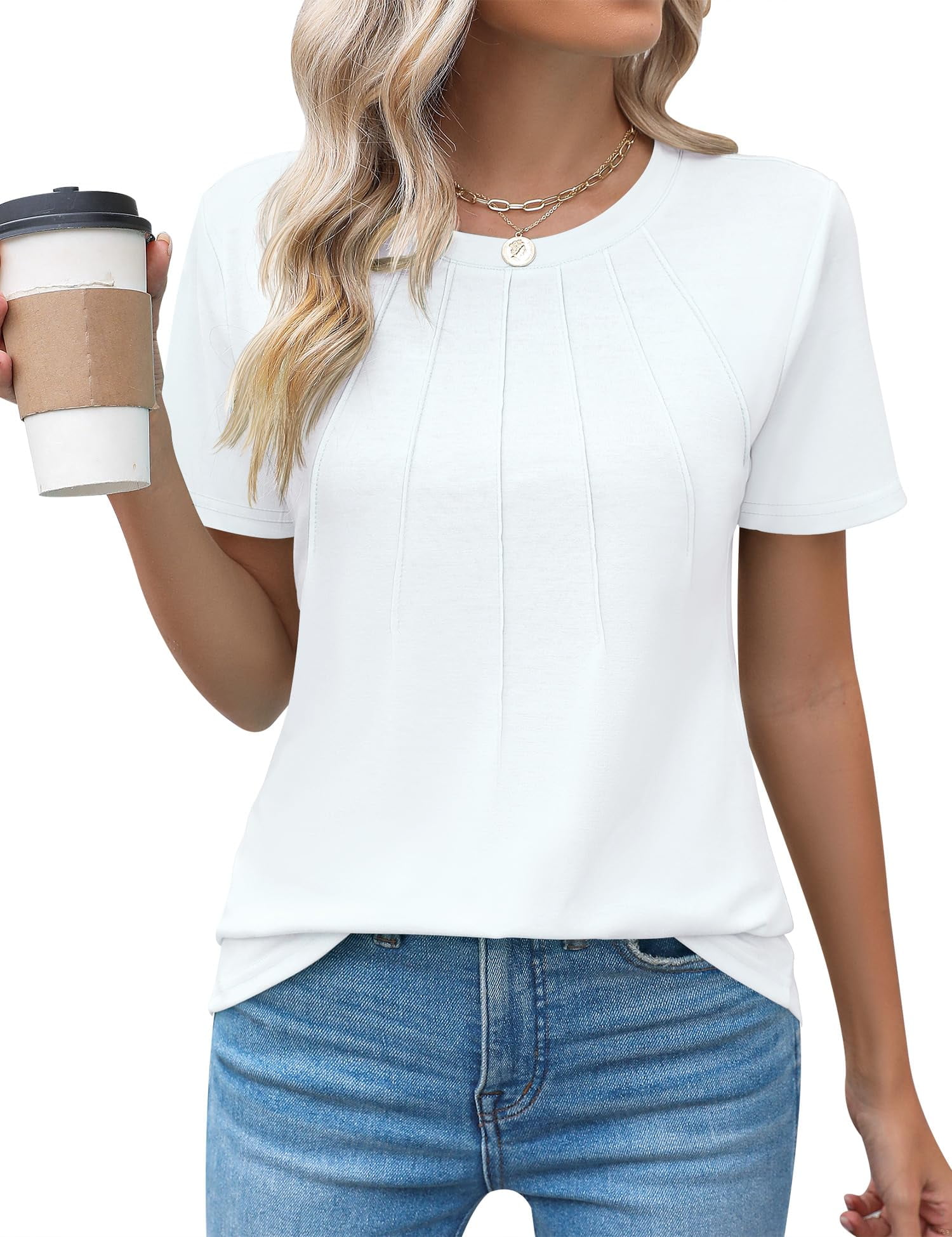 Rosvigor Blouses for Women Short Sleeve Shirts Casual Dressy Summer ...