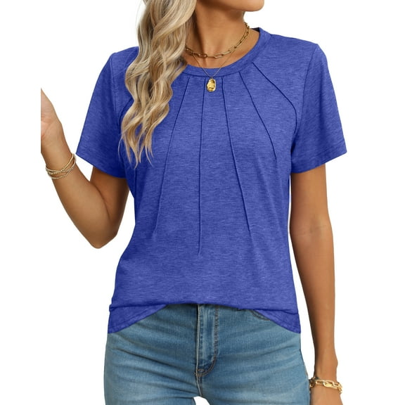 Rosvigor Blouses for Women Short Sleeve Shirts Casual Dressy Summer Tops with Pleats