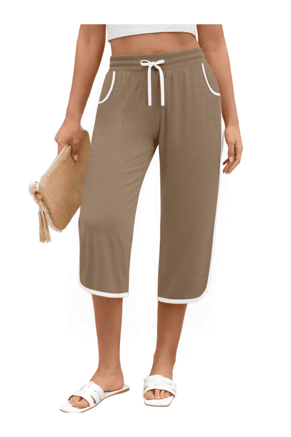 Women's Plus Capris Pants High Waisted Lightweight Athletic Pants Summer Casual Pants for women joggers with Pockets