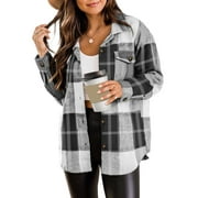 Rosvigor Flannel Shirts for Women Plaid Jackets Long Sleeve Shackets Womens Button Down Coats Warm Blouses